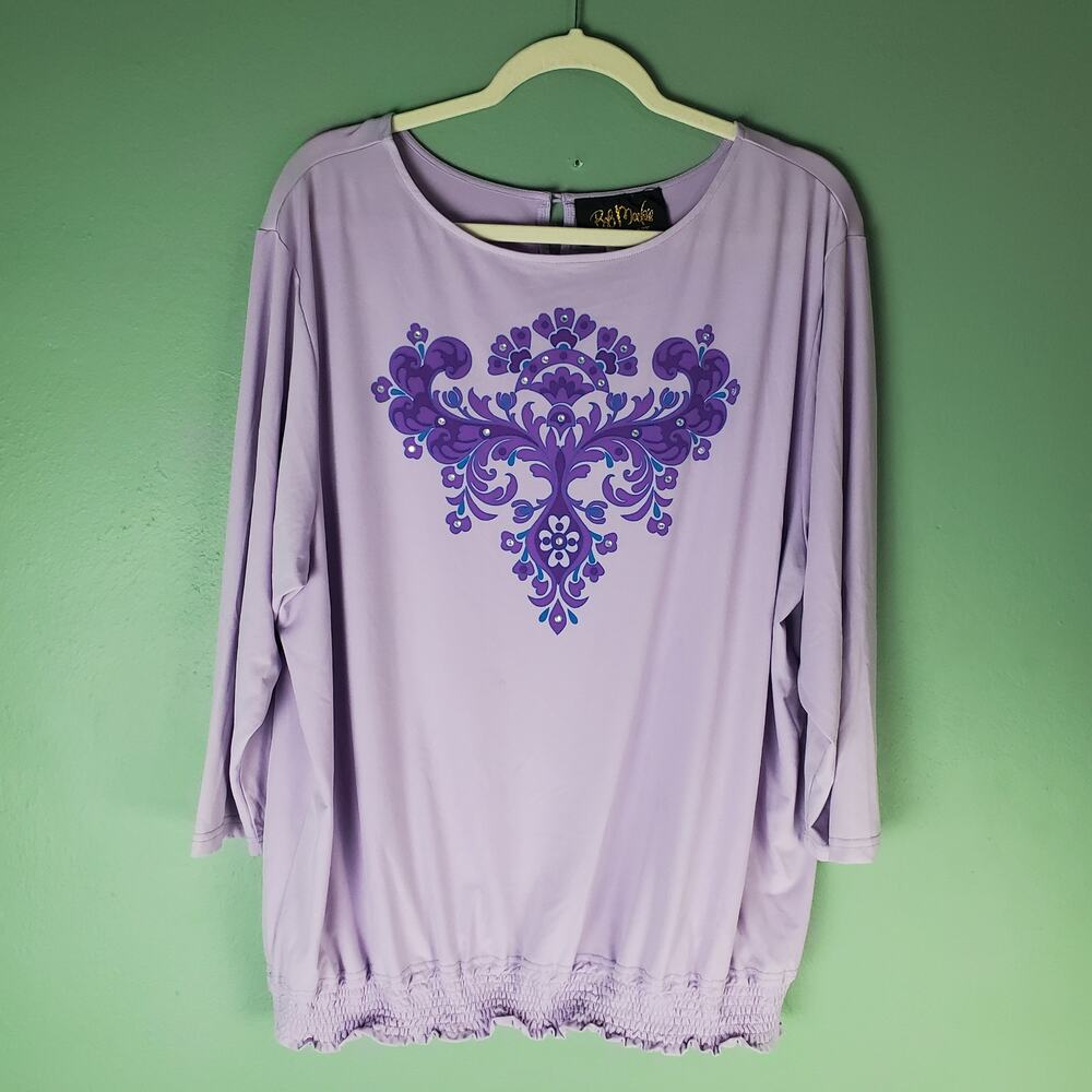 Bob Mackie Wearable Art Womens Purple Rhinestone Artsy Top Size 1X